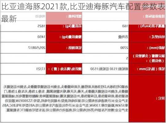 比亚迪海豚2021款,比亚迪海豚汽车配置参数表最新