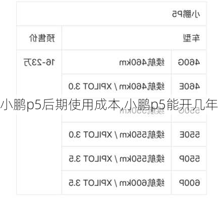 小鹏p5后期使用成本,小鹏p5能开几年