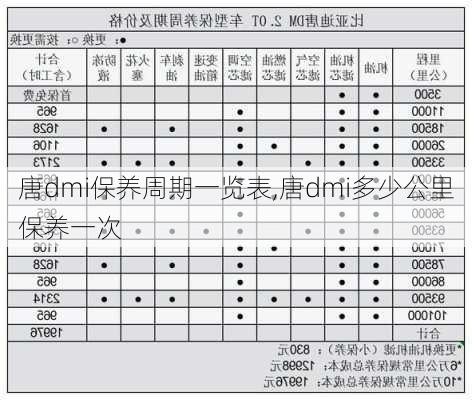 唐dmi保养周期一览表,唐dmi多少公里保养一次