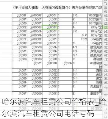 哈尔滨汽车租赁公司价格表_哈尔滨汽车租赁公司电话号码