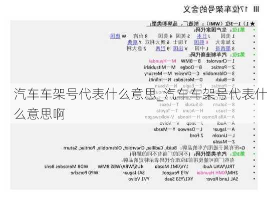 汽车车架号代表什么意思_汽车车架号代表什么意思啊