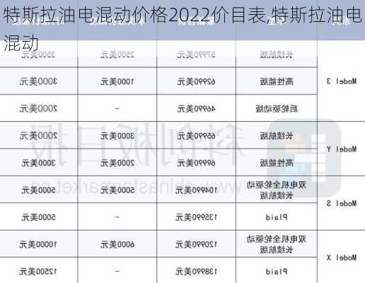 特斯拉油电混动价格2022价目表,特斯拉油电混动