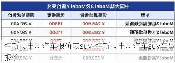 特斯拉电动汽车报价表suv-特斯拉电动汽车suv车型报价