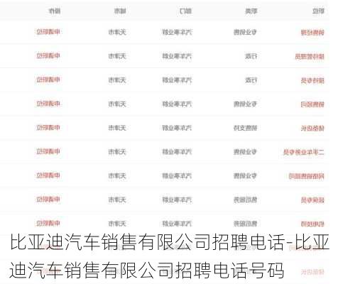 比亚迪汽车销售有限公司招聘电话-比亚迪汽车销售有限公司招聘电话号码