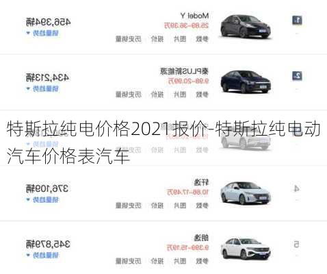 特斯拉纯电价格2021报价-特斯拉纯电动汽车价格表汽车