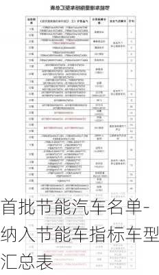 首批节能汽车名单-纳入节能车指标车型汇总表