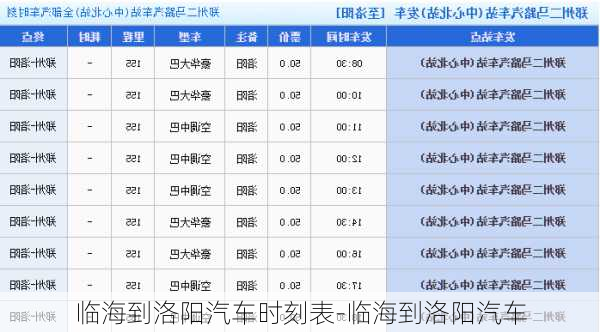 临海到洛阳汽车时刻表-临海到洛阳汽车