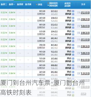 厦门到台州汽车票-厦门到台州高铁时刻表