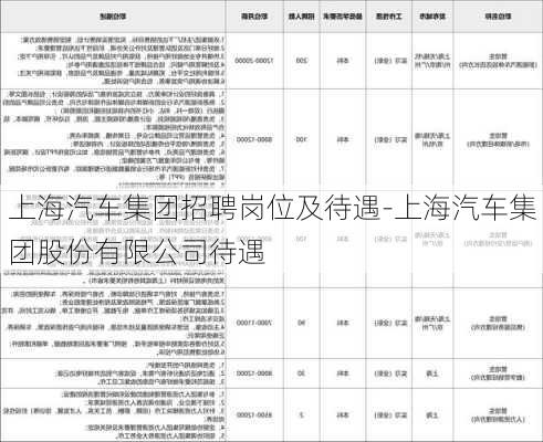 上海汽车集团招聘岗位及待遇-上海汽车集团股份有限公司待遇