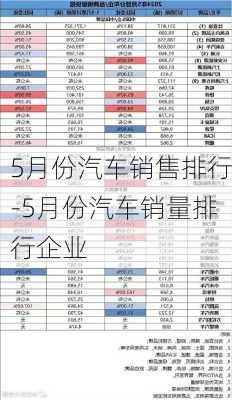 5月份汽车销售排行-5月份汽车销量排行企业